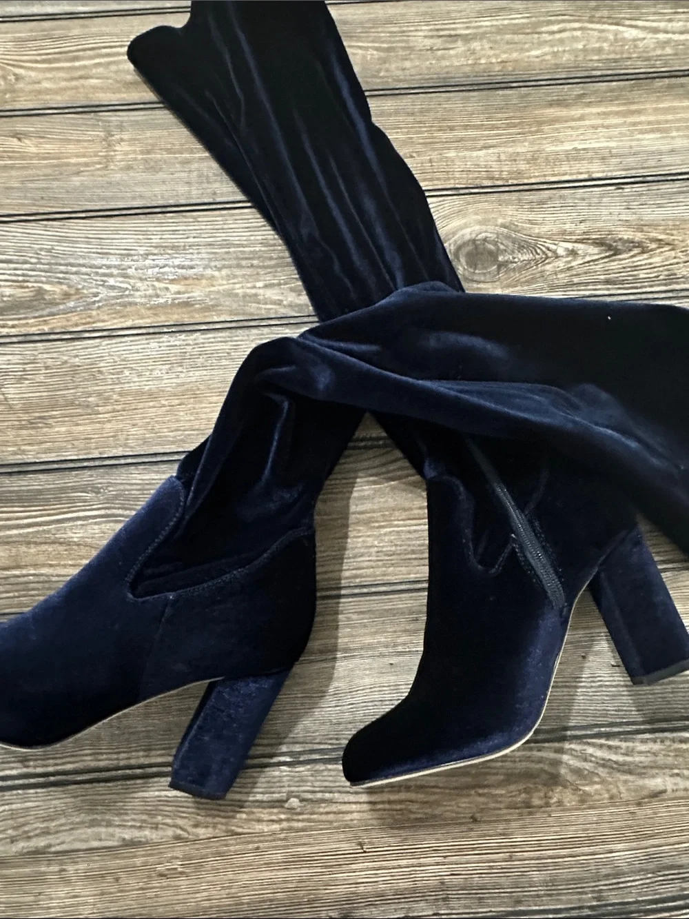Women's Over-the-Knee Velvet Block Heel Boots - Blue Madden Girl